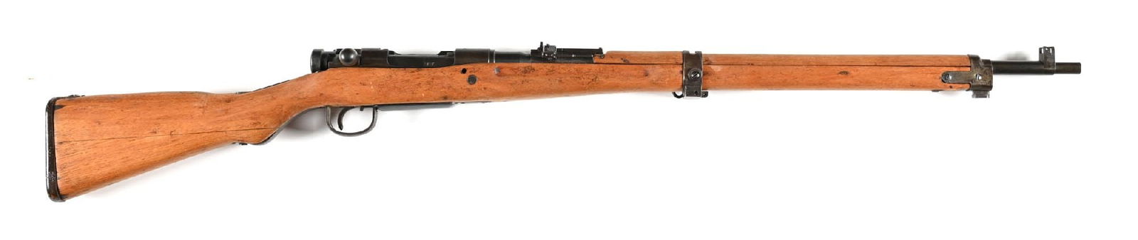 (C) KOKURA TYPE 99 7.7X58MM ARISAKA BOLT ACTION RIFLE.: Series 23. Protected barleycorn front sight, aperture rear sight with flip up ladder and anti-aircraft wings, intact Chrysanthemum and Kanji for Type 99 designation over chamber, left side of receiver