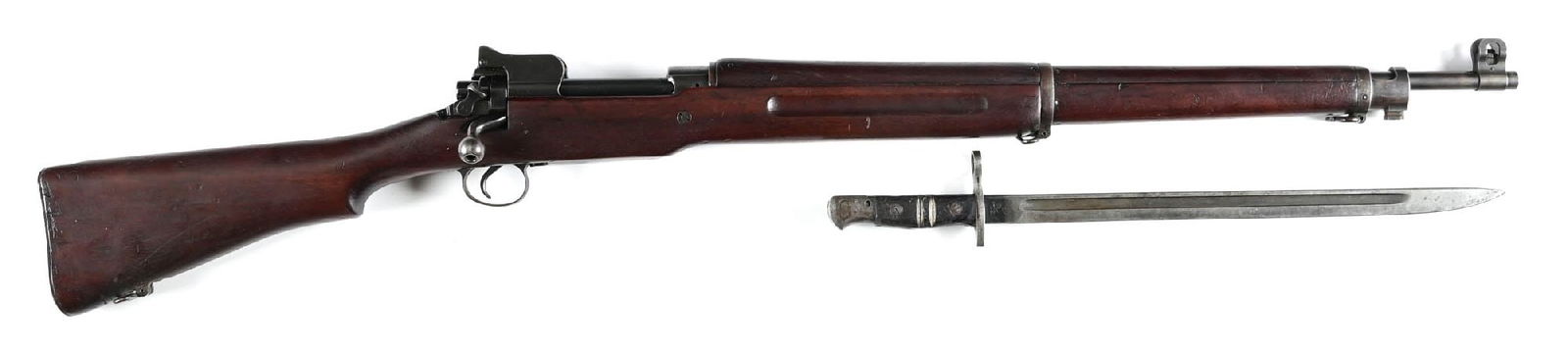 (C) REBUILT U.S. EDDYSTONE MODEL 1917 BOLT ACTION RIFLE.: Features a 3-19 dated Winchester barrel. The stock has the Remington R stamp. The bolt release, bolt handle, and safety are Eddystone. The rear sight is Remington. The left side of stock exhibits the
