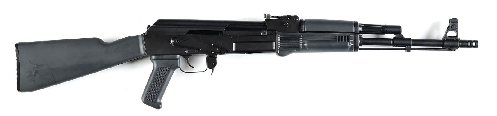 (M) BULGARIAN ARSENAL SAM7R 7.62X39MM SEMI-AUTOMATIC RIFLE.: Bulgarian manufactured AK pattern rifle featuring full matte finishes, slotted muzzle brake, protected post front sight, tangent rear, milled receiver, and polymer furniture. CONDITION: Excellent. Fin