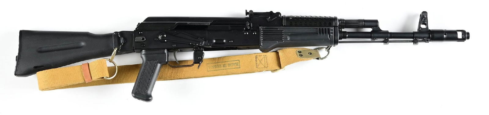 (M) KALASHNIKOV USA KR103 7.62X39MM SEMI-AUTOMATIC RIFLE.: An American made semi-automatic derivative of the Russian AK-103 assault rifle. Rifle features full matte black finishes, chrome lined barrel with characteristic muzzle brake, protected night front si