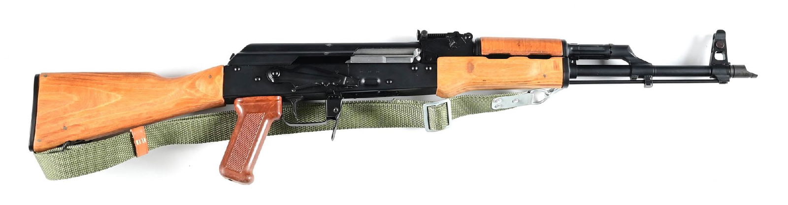 (M) POLISH WBP JACK 556SR 5.56X45MM SEMI-AUTOMATIC RIFLE.: Manufactured in Poland in 2022 from new made parts. This AK pattern rifle features black nitride finishes, directional muzzle device, standard AK iron sights, Polish eagle marked trunnion, stamped rec
