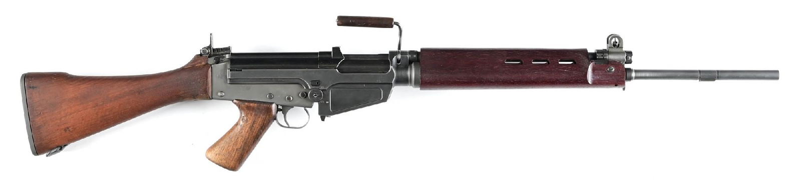 (M) DSA RW.1954 SPECIAL GENDARMERIE MARKED FAL PATTERN 7.62X51MM SEMI-AUTOMATIC RIFLE.: A replica of an early Gendarmerie contract FAL built on a DSA receiver, the DSA markings stamped on the inside of the magazine well with replica markings on the outside. Features include a pencil barr