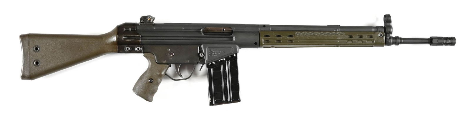 (M) CENTURY ARMS CA-3 .308 WINCHESTER SEMI-AUTOMATIC RIFLE.: These guns were made from a mixture of new-made and surplus parts after the iconic HK G3. Protected post front sight with diopter drum rear sight, slim OD green handguard, pistol grip, and buttstock,