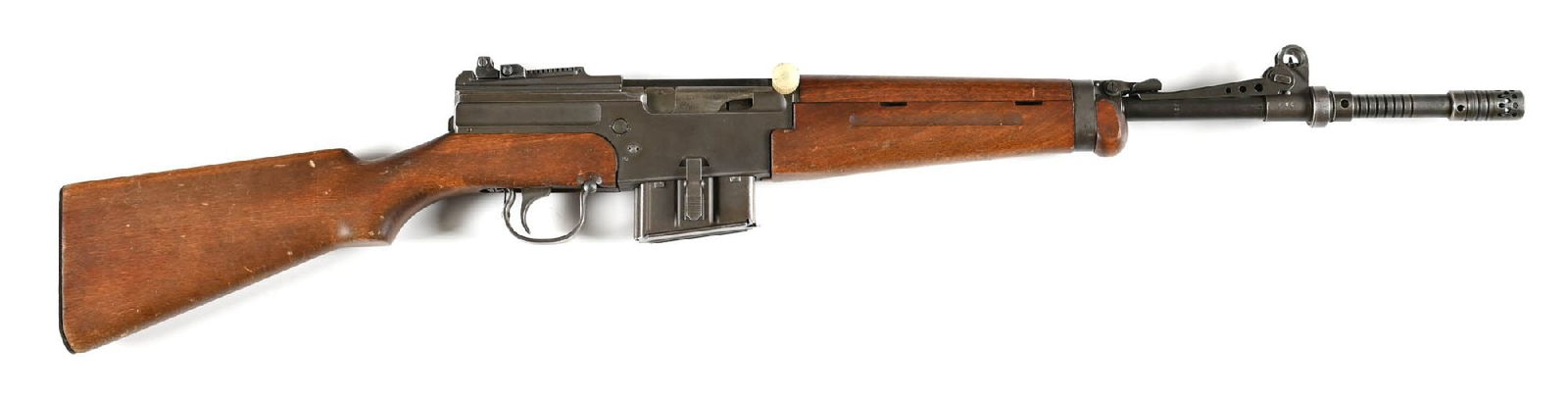 (C) MAS 1949/56 7.5X54MM FRENCH SEMI-AUTOMATIC RIFLE.: Arsenal parkerized finish. Barrel mounted with grenade launcher and corresponding flip up launcher sight in addition to a protected post front sight and aperture rear. Standard military stocks. Receiv