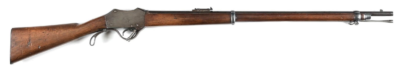 (A) NEPALESE GAHENDRA MARTINI-HENRY STYLE SINGLE SHOT RIFLE.: Manufactured in Nepal for General Gahendra Rana and his Ghurkas. Outwardly, they resemble a Martini-Henry. All of the legends found on the upper tang are in Devanagari or Ranjana script. Features the