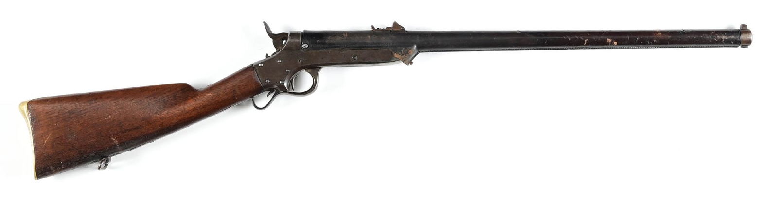 (A) SHARPS & HANKINS MODEL 1862 SINGLE SHOT NAVY CARBINE.: The Navy carbine features the distinctive full leather cover on the barrel. The Sharps legends are stamped on both sides of frame but there are no visible US stamps present and no stock cartouche. The