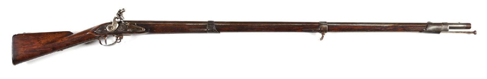 (A) SPRINGFIELD US MODEL 1795 FLINTLOCK MUSKET: The first official mass produced US military rifle made at the newly organized Springfield Armory in Massachussets after the revolution and was standard issue during the War of 1812. The lock on this