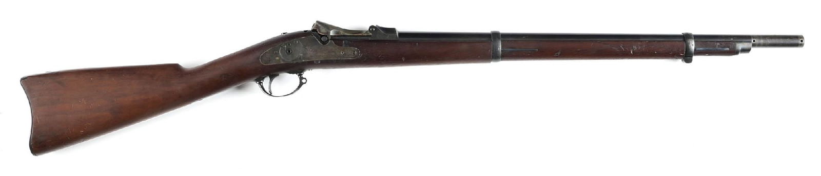 (A) SPRINGFIELD TRAPDOOR TYPE IV FENCING MUSKET.: According to Flayderman's, these were assembled from 1907 through 1916 using a standard 1873 stamped case color block with the hammer removed, the tumbler and latch ground off, and the barrel filled w