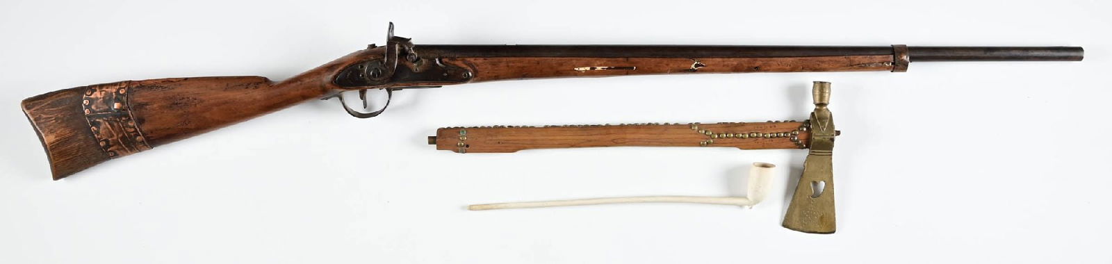(A) WESTERN ALTERED AND DECORATED JOHNSON 1816 PERCUSSION MUSKET WITH A PIPE TOMAHAWK AND CHALK (1 of 2)