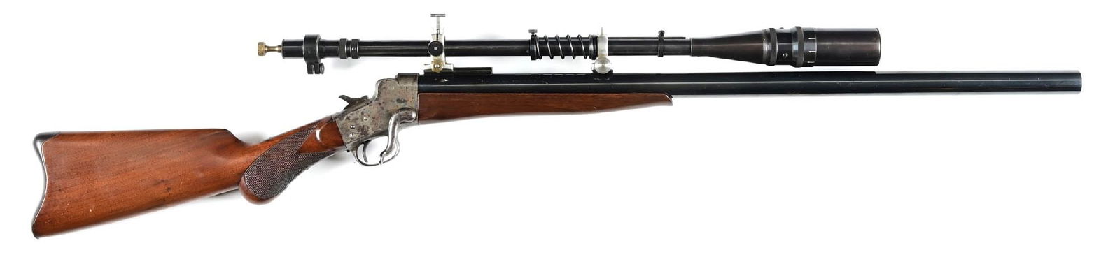(A) CUSTOM REMINGTON-HEPBURN NO. 3 FALLING BLOCK RIFLE.: This custom heavy barrel bench rifle was built on an original Hepburn action. No caliber stamp or maker on the barrel but bore measures .308; a chamber cast will be required to determine exact cartrid