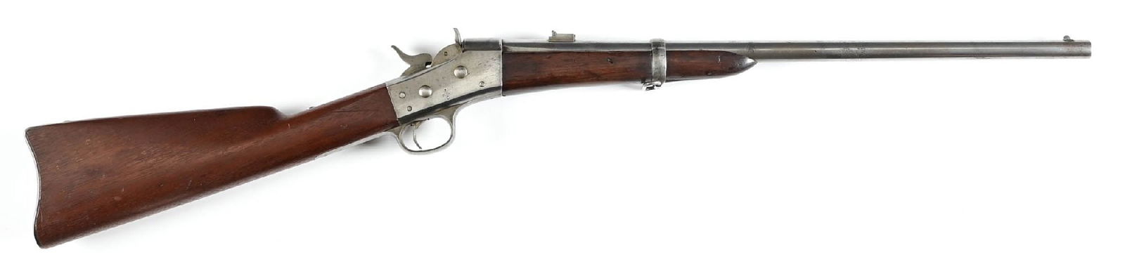 (A) US REMINGTON MODEL 1867 NAVY ROLLING BLOCK CARBINE.: This was the first officially adopted US longarm after the end of the Civil War per Layman. The right side of frame sports the "F.C.W." inspection stamp for Franklin Warner, along with a proof P and a