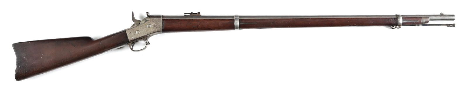 (A) FINE U.S. MODEL 1871 SPRINGFIELD ROLLING BLOCK RIFLE.: Springfield produced these rifles under contract from Remington in 1871-72. The right side of frame has the "US SPRINGFIELD 1872" legend while the left side is stamped "Model 1871". Finished in the wh