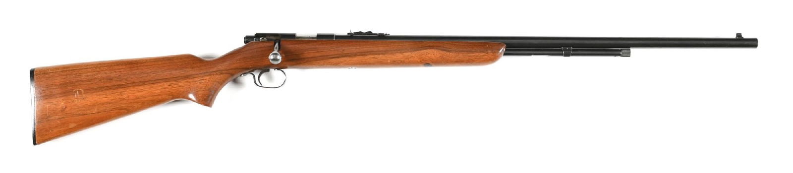 (C) WINCHESTER MODEL 72 BOLT ACTION RIFLE.: Blue finish, dovetailed front sight, a flat top sporting rear sight, and a plain walnut stock with pistol grip and black Winchester butt plate. CONDITION: Excellent. Retains the majority of its finish