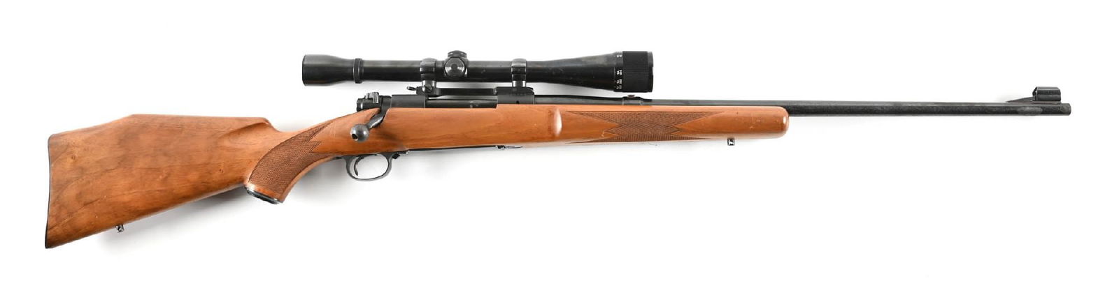 (C) CUSTOM PRE-64 WINCHESTER MODEL 70 .243 WINCHESTER BOLT ACTION RIFLE.: Dates to 1961. Bolt has the etched matching serial number. Beautiful custom walnut stock featuring a finely checkered pistol grip with cap, Niedner style checkered butt plate, matching checkering on f