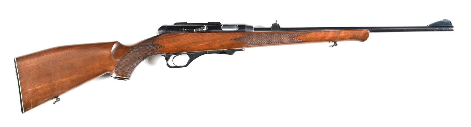 (M) HECKLER & KOCH MODEL HK 300 .22 MAGNUM SEMI AUTOMATIC RIFLE: Blue finish, high ramp front sight, a single leaf rear sight, and sporting a checkered walnut stock with pistol grip and cap, European style squared off roll over cheek piece, a black monogram butt pl