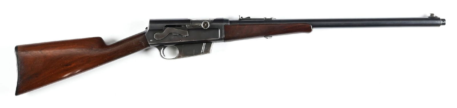 (C) REMINGTON MODEL 8 SEMI-AUTOMATIC RIFLE IN .35 REMINGTON.: Produced in November of 1923 per the RP3 date code. Features the blued barrel sleeve with Remington legend, a dovetailed bead on base front sight, a flat top sporting rear sight, straight grip walnut