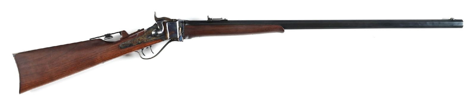 (C) FARMINGDALE MODEL 1874 SHILOH SHARPS SINGLE SHOT RIFLE IN .45-70.: The original Shiloh Sharps rifle company was founded Len Mule in Farmingdale, New York, in the early 1970s. The early New York made versions were considered to be about as close to the originals as ha