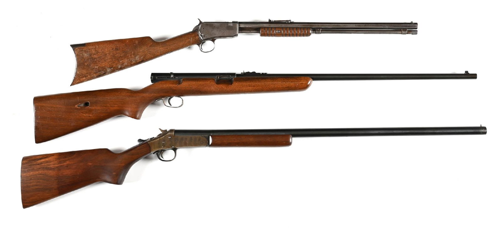 (C) LOT OF THREE: WINCHESTER 1890 SLIDE ACTION RIFLE, WINCHESTER MODEL 74 BOLT ACTION RIFLE, AND AN (1 of 2)
