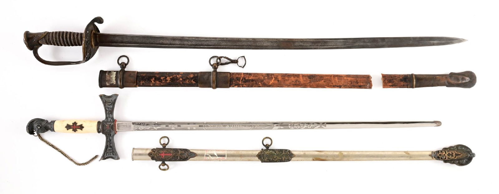 LOT OF 2: US CIVIL WAR M1850 STAFF & FIELD OFFICER'S SWORD AND FRATERNAL SWORD. (1 of 2)