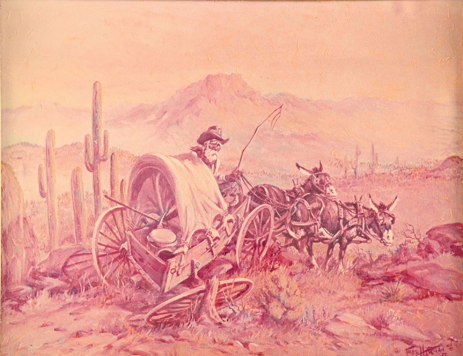 FRED HARMAN (1902-1982): Dusgusted (Red Tint) Print on Board 21 1/2" x 27 1/2" Framed to 30" x 36" Provenance: Estate of N. Harman. Dimensions: 30" x 36".