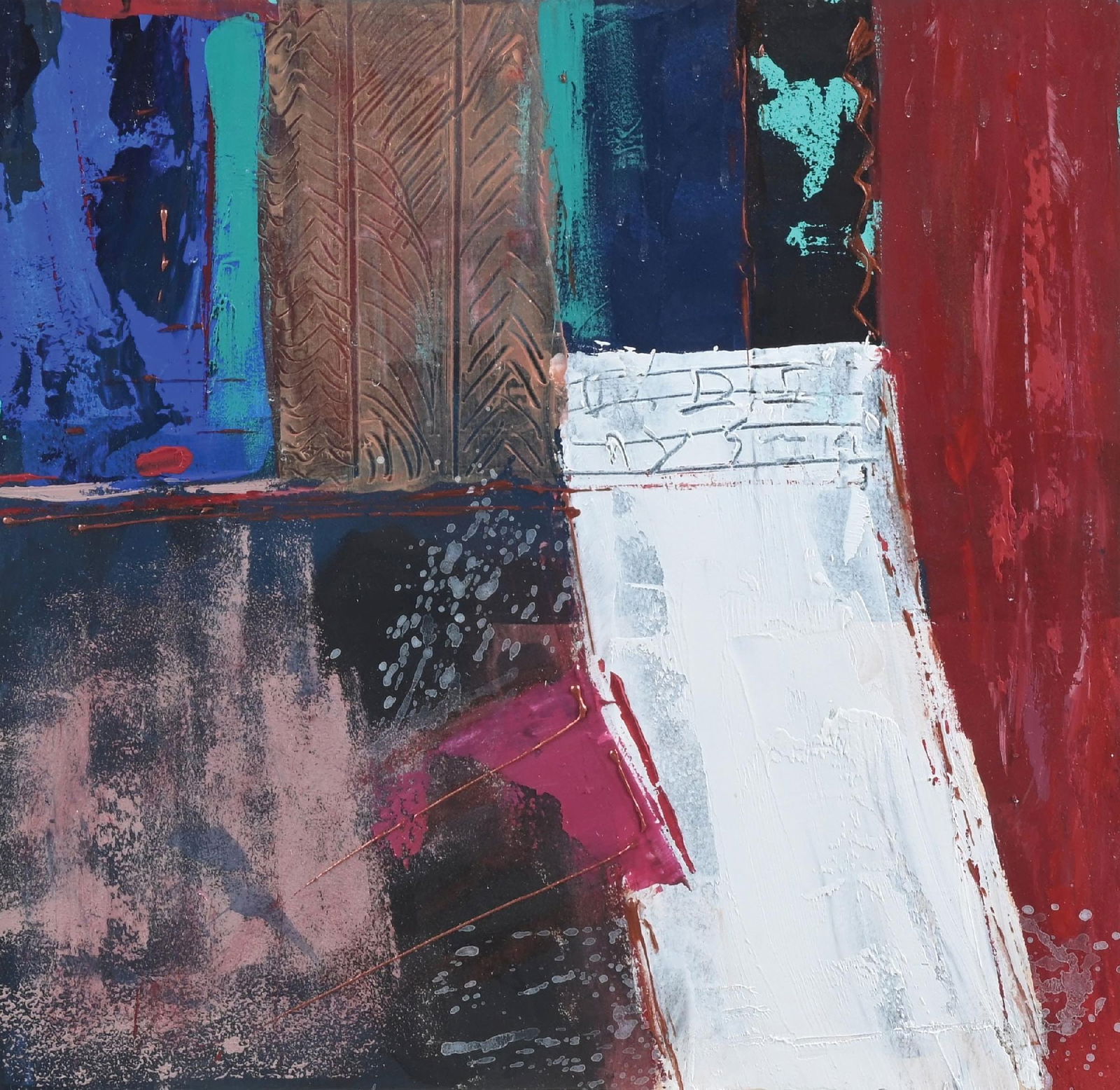 BRIAN SCOTT: Abstract Mixed media Signed in pencil lower-right, numbered 1/1 Sight: 18-1/2" x 18-1/2" Framed: 30-1/4" x 30-1/4" Certificate of Authenticity affixed to the verso. Dimensions: Frame: 30 1/4" x 2" x