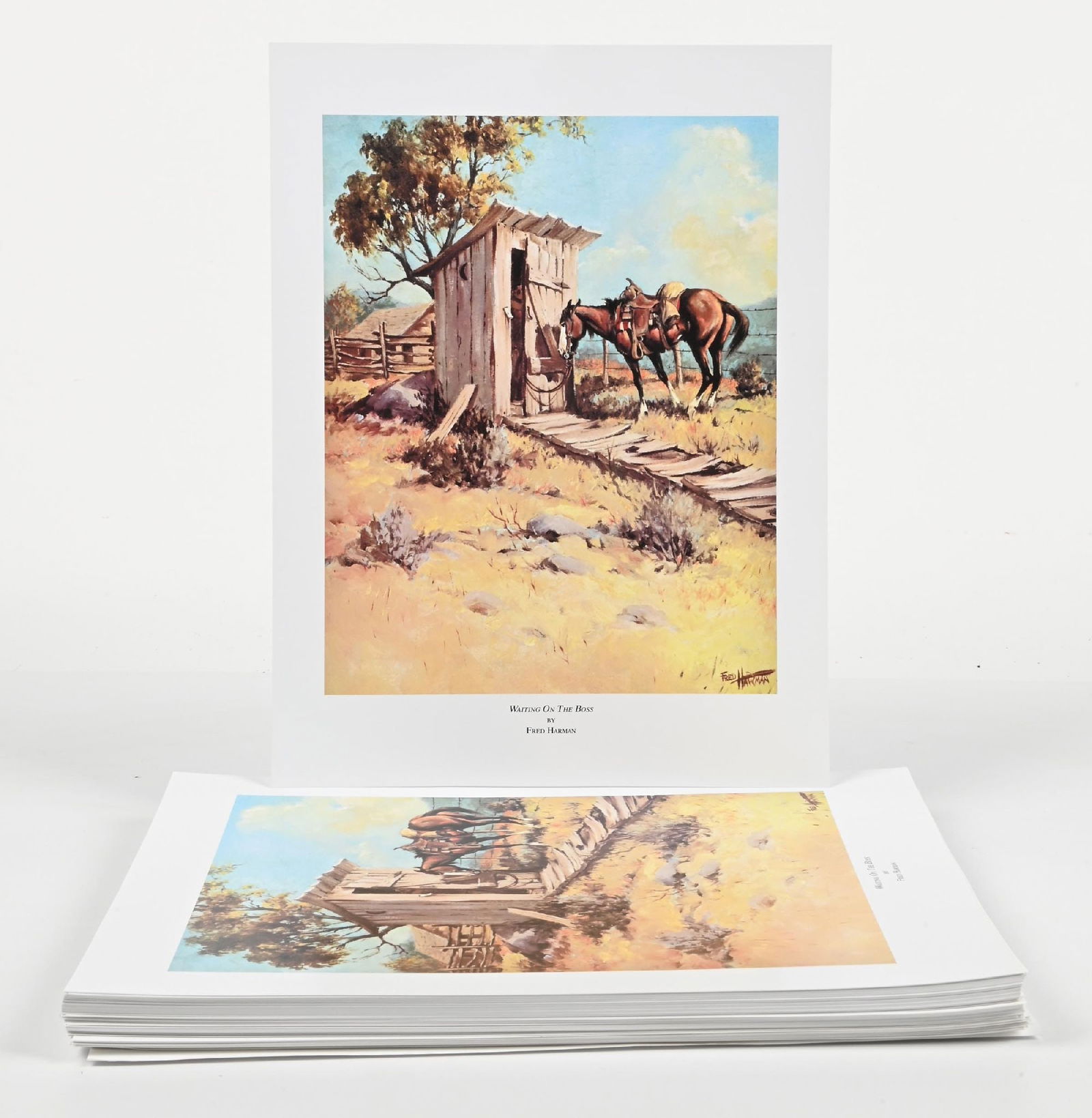 LOT OF APPROXIMATELY 100 “WAITING ON THE BOSS” BY FRED HARMAN PRINTS: Small format, in color. Provenance: Estate of N. Harman. Dimensions: Each: 14" x 10 - 3/4".