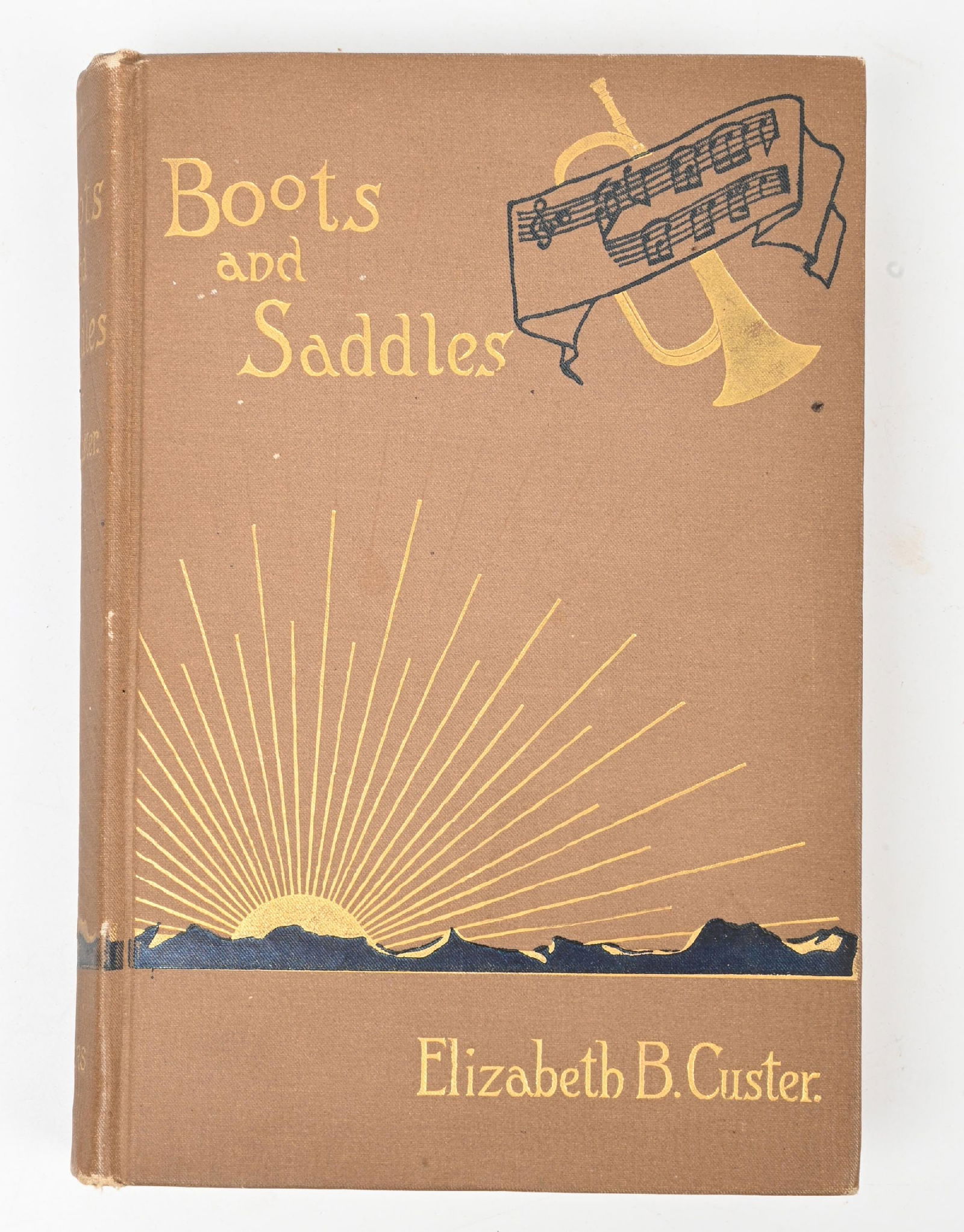 1885 "BOOTS AND SADDLES" BY ELIZABETH B. CUSTER: Solid copy with nice cover. A must have for the Custer enthusiast. CONDITION: Very fine. Dimensions: 7 1/2" x 5 1/4" x 1".