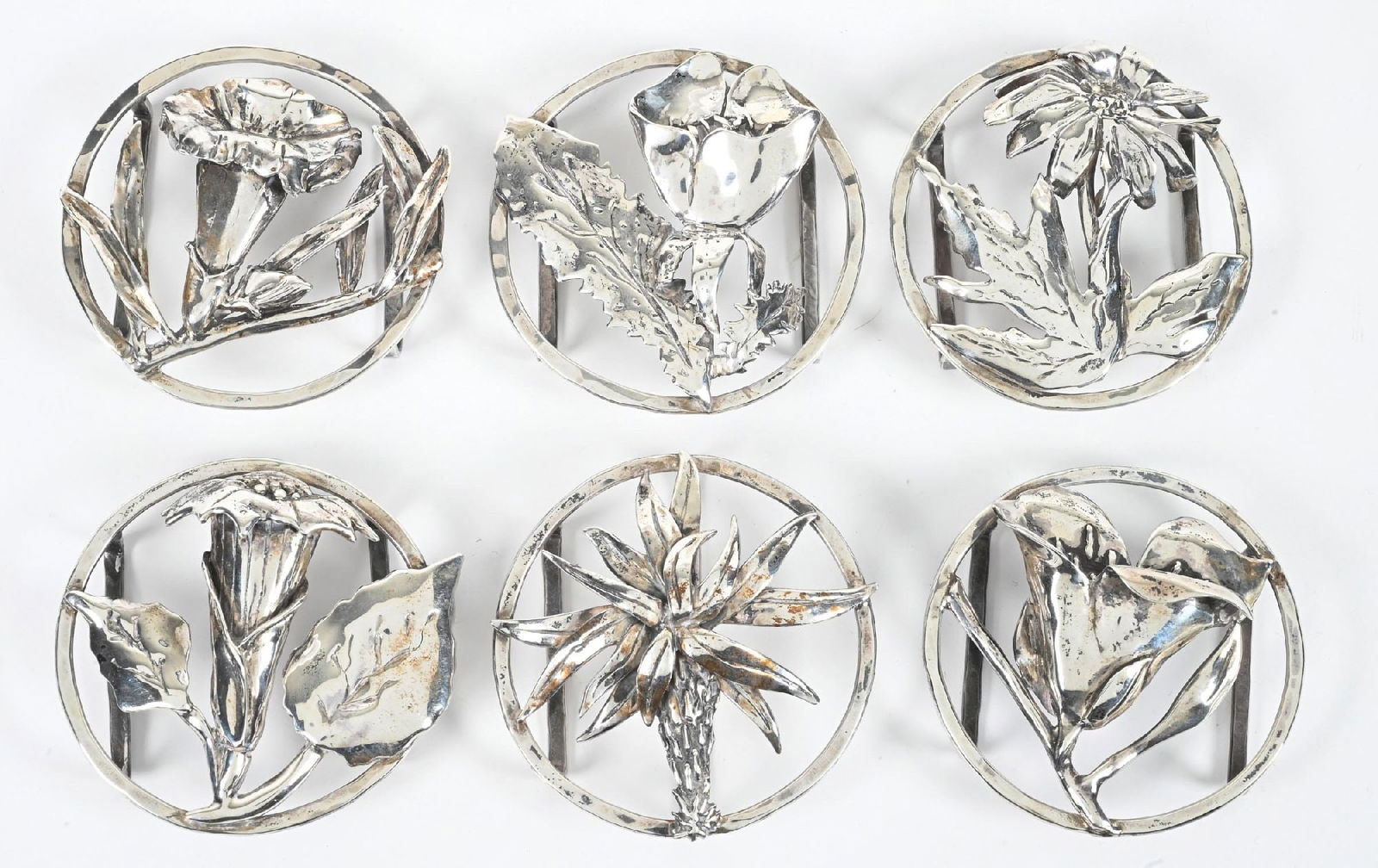 LOT OF 6: STERLING SILVER FLORAL BELT BUCKLES (1 of 2)
