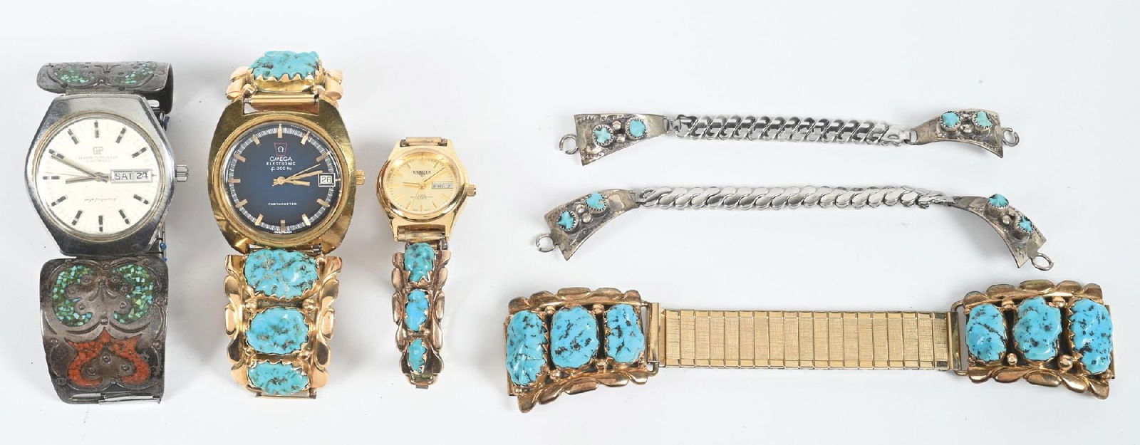 LOT OF 5: NATIVE AMERICAN WATCH BANDS: Some including watches.