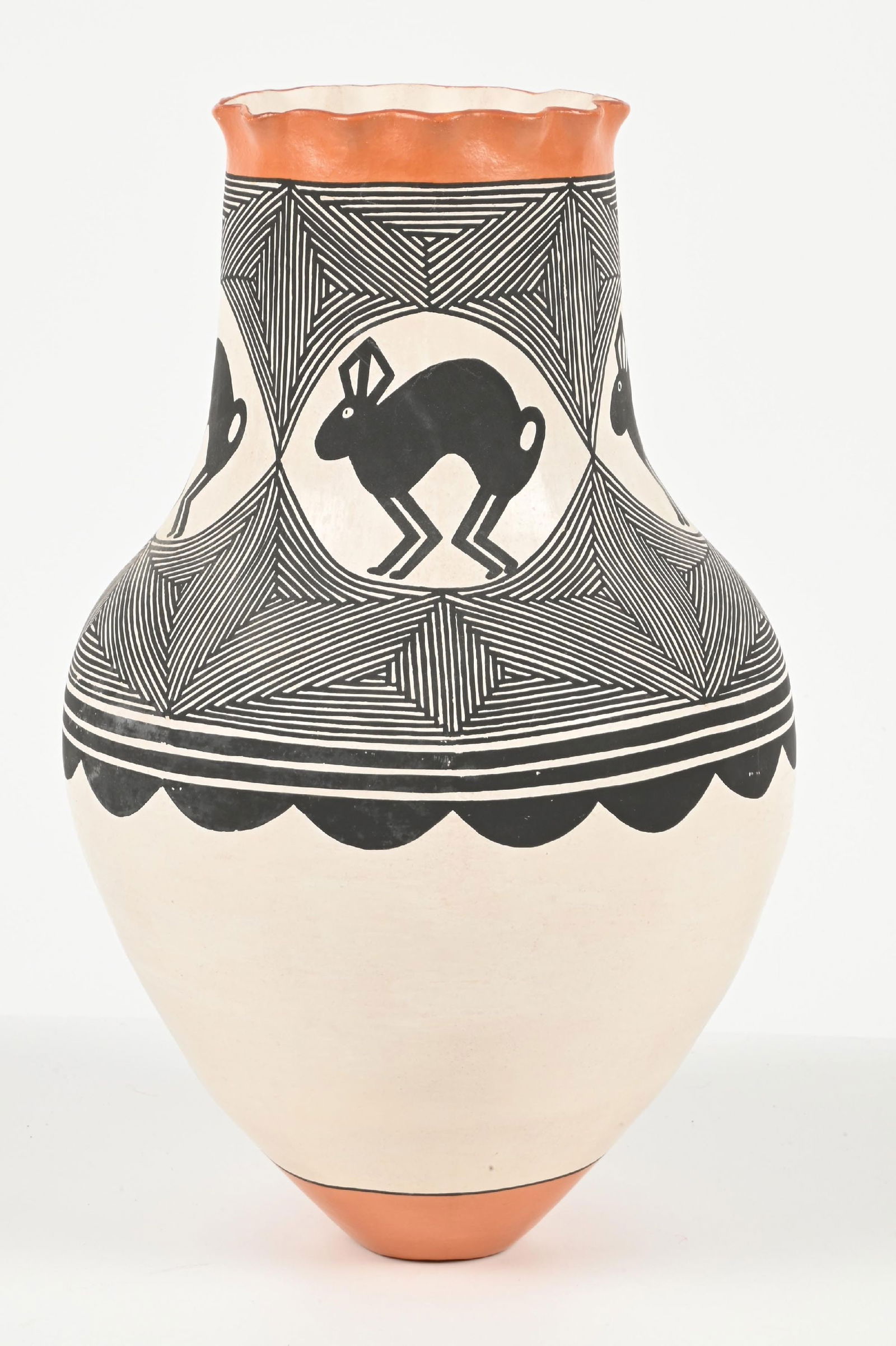 ACOMA (ÁAK’U) POTTERY OLLA: Signed W. Garcia. Dimensions: 8" Dia. x 13 1/2" T.