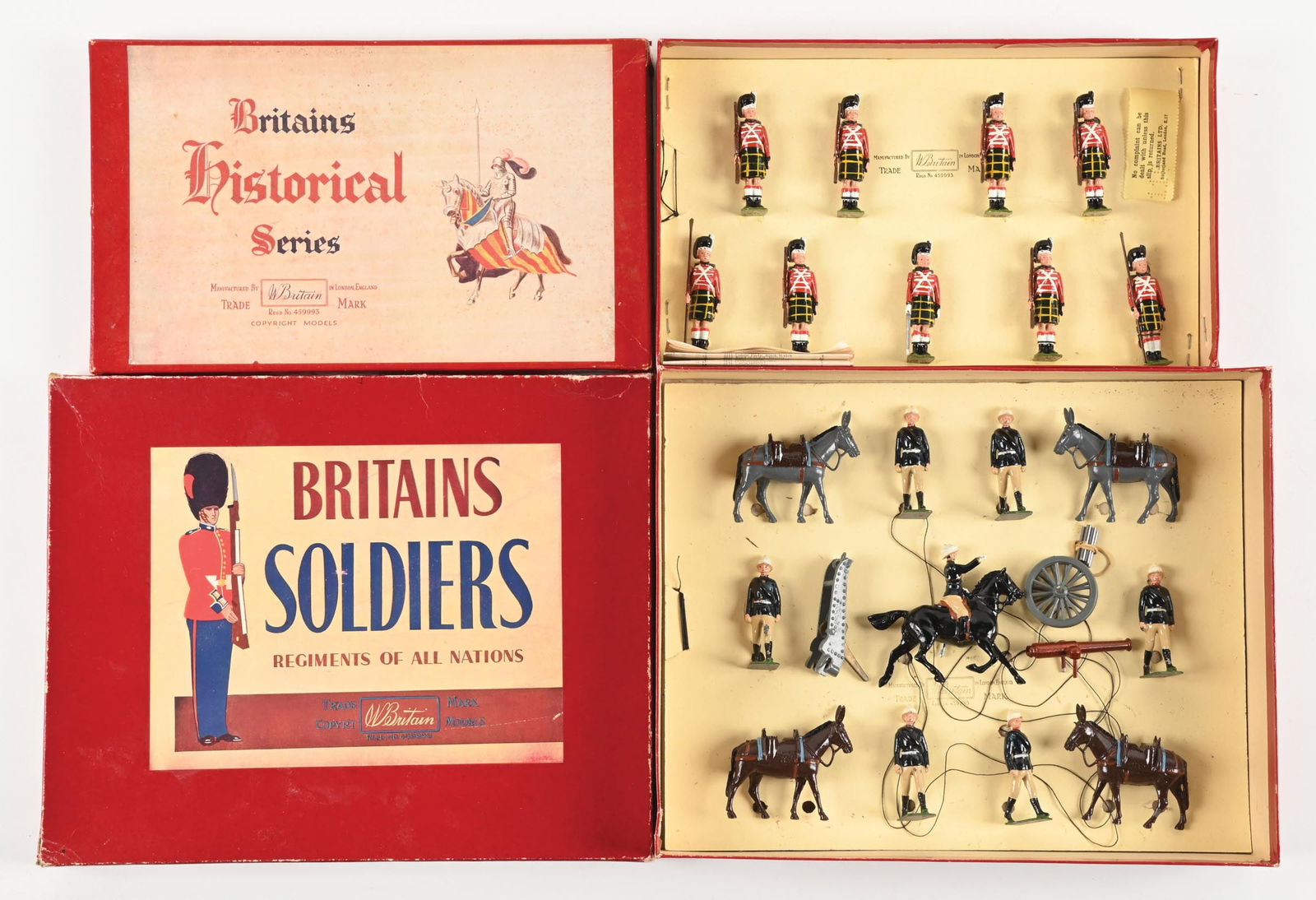 LOT OF 2: BRITAINS HISTORICAL SERIES & MOUNTAIN ARTILLERY TOY SOLDIERS IN BOXES (1 of 2)
