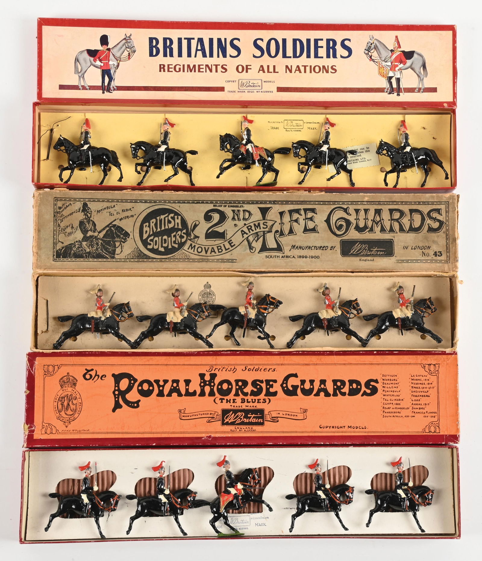 LOT OF 3: W. BRITAIN'S (2) SET NO. 2 HORSE GUARDS, SET NO. 43 2ND LIFEGUARDS (1 of 2)