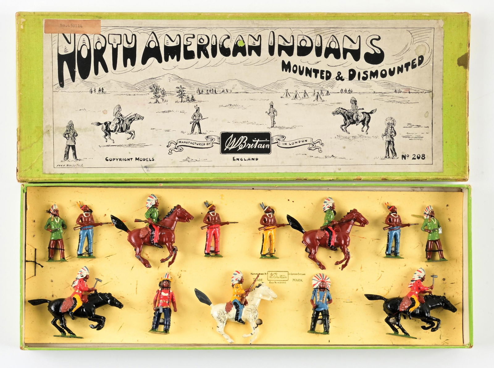 W. BRITAIN NORTH AMERICAN INDIANS MOUNTED & DISMOUNTED NO. 208 IN BOX (1 of 1)