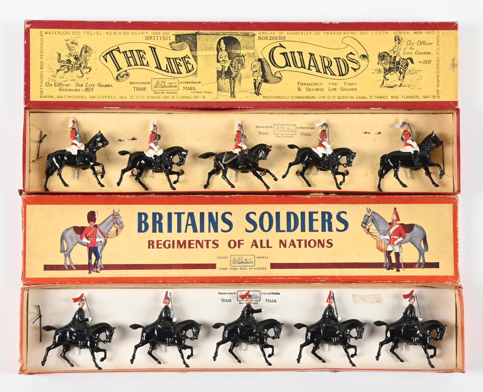 LOT OF 2: W. BRITAIN'S SET NO. 1 LIFEGUARDS, SET NO. 1433 HORSEGUARDS WINTER DRESS (1 of 2)