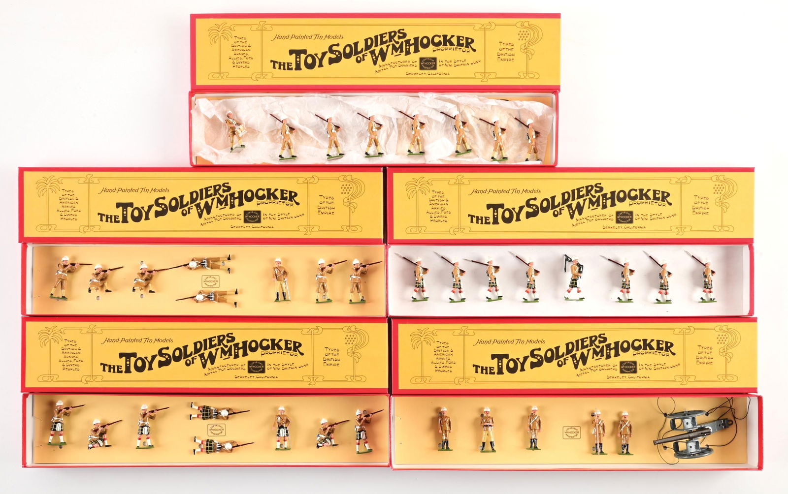 LOT OF 5: WILLIAM HOCKER TYPES OF THE BRITISH EMPIRE: (A) No. 390/3 British Infantry March'g. 8 pieces. (B) No. 394/2 Gun of the Royal Art'y 1890's. 6 pieces. (C) No. 391/10 British Infantry Firing 1890's. 8 pieces. (D) No. 392/5 British Highlanders Marc