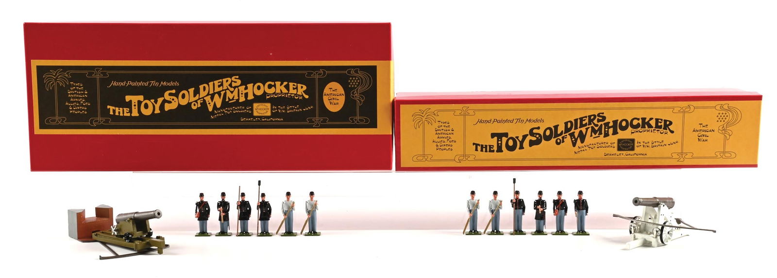 LOT OF 2: WILLIAM HOCKER THE AMERICAN CIVIL WAR: (A) No. 323/18 South Carolina Coastal Artillery. 7 pieces. (B) No. 324/6 US Coastal Artillery. 8 pieces. Both loose in box. 15 pieces total. Dimensions: Largest Box: 18" x 7 - 1/2" x 2".