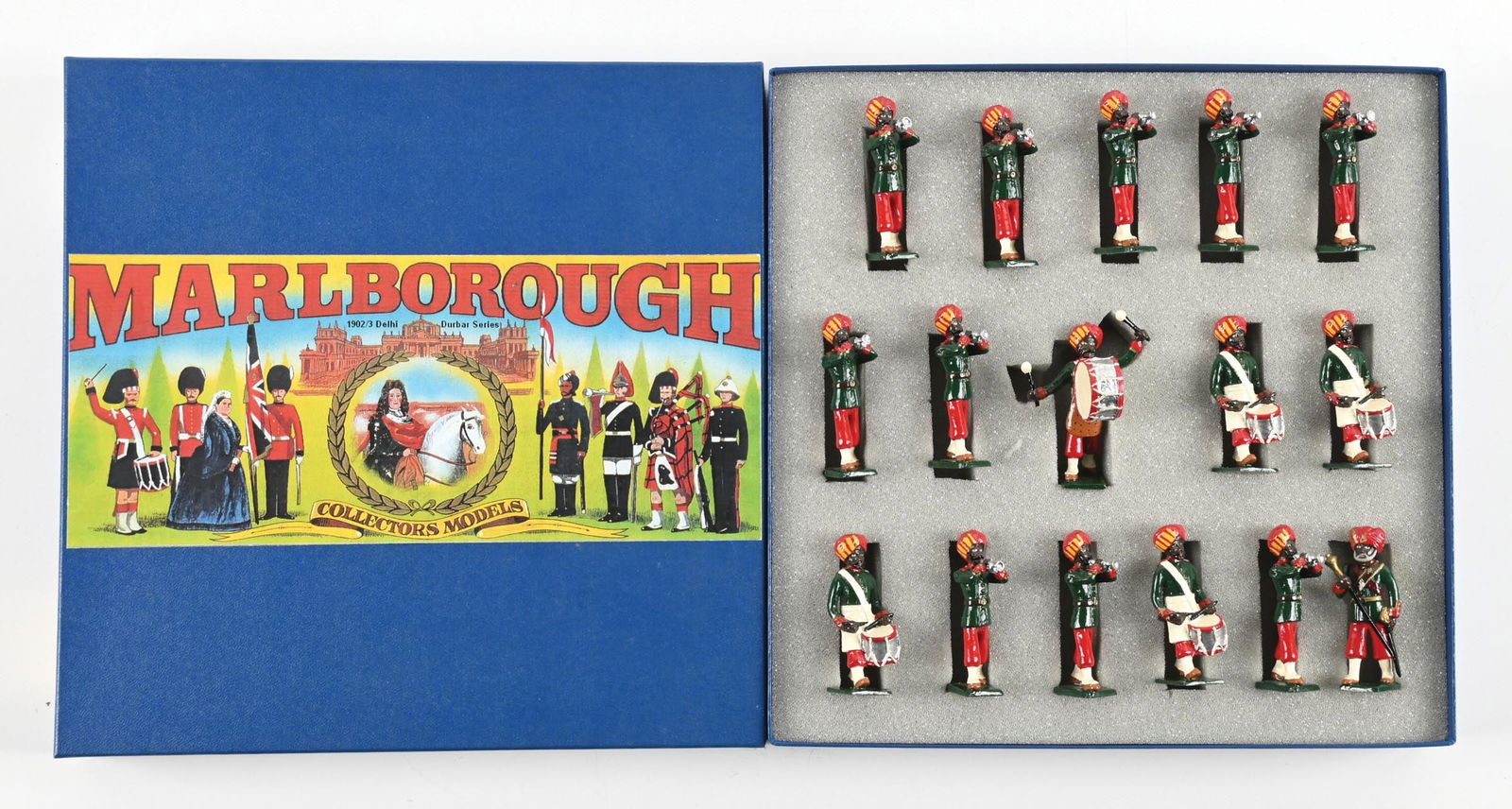 MARLBOROUGH DELHI DURBAR 43RD ERINPURA DRUMS & BUGLES NO. D99 IN BOX: 12 pieces. Dimensions: 10 - 1/4" x 10 - 1/4" x 1 - 3/4".
