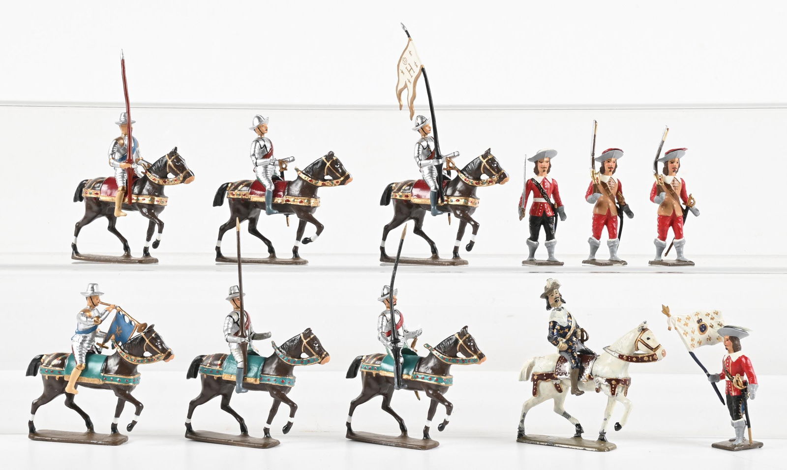 MIGNOT KING LOUIS & MUSKETEER CAVALRY & INFANTRY: 6 Cavalry, 4 Foot, 1 Louis. Loose, no box. 11 pieces total. Dimensions: Largest Figure: 2 - 3/4" T.