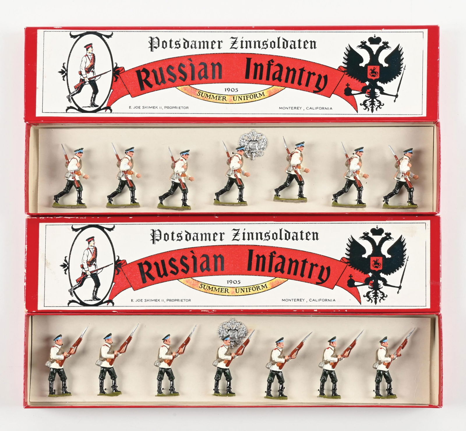LOT OF 2: JOE SHIMEK II POTSDAMER ZINNSOLDATEN RUSSIAN INFANTRY 1905 SUMMER UNIFORM SETS IN BOXES (1 of 1)