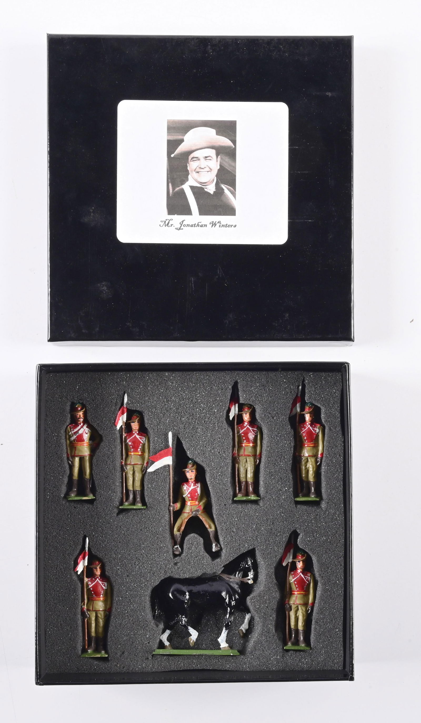 DEREK BROWN MINIATURES: New South Wales Lancers. From from the collection of Jonathan Winters. Excellent condition. 7 pieces. Dimensions: 7 - 1/4" x 7 - 1/4" x 2 - 3/4".