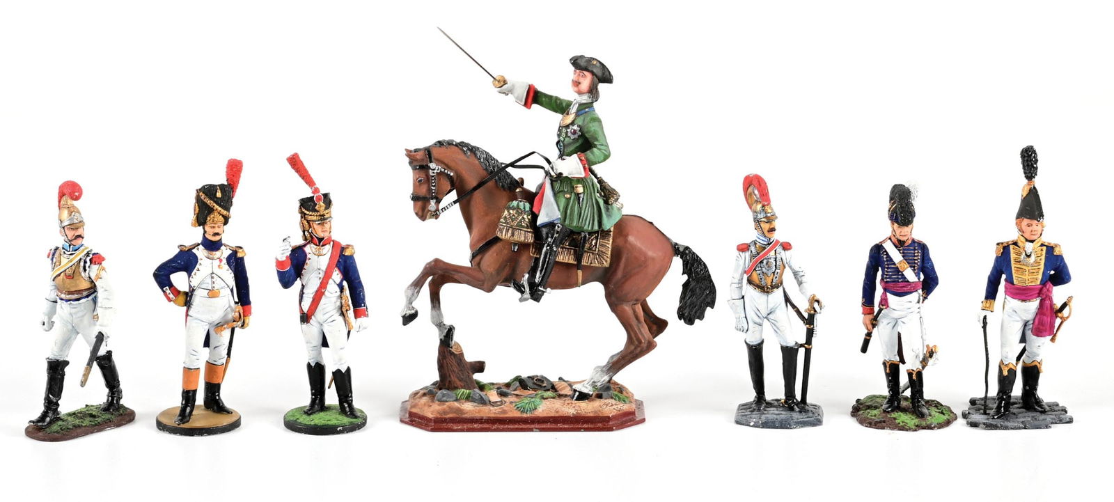 LOT OF 7: RUSSIAN NAPOLEONIC WAR FRENCH LINE INFANTRY & MOUNTED OFFICER FIGURES (1 of 1)