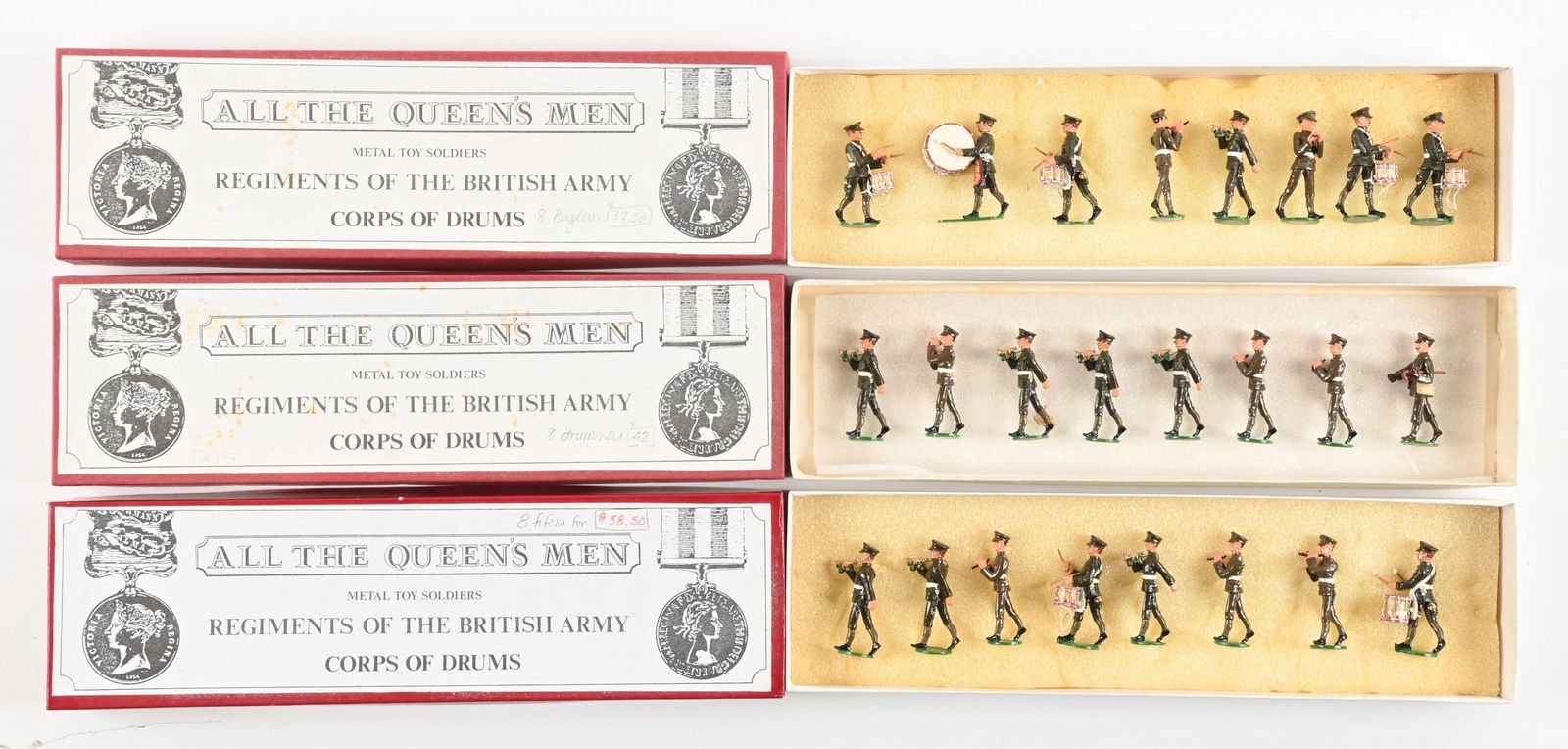 LOT OF 3: ALL THE QUEEN'S MEN REGIMENTS OF THE BRITISH ARMY CORPS OF DRUMSSETS IN BOXES (1 of 2)