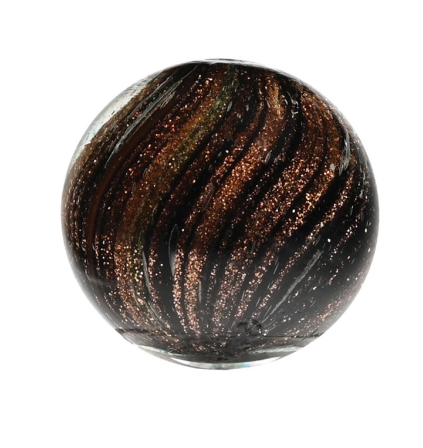 BLACK GLASS LUTZ MARBLE: 25/32" diam. All-black base loaded with heavy Lutz. Condition: (9.8). Dimensions: 3/4" Dia.