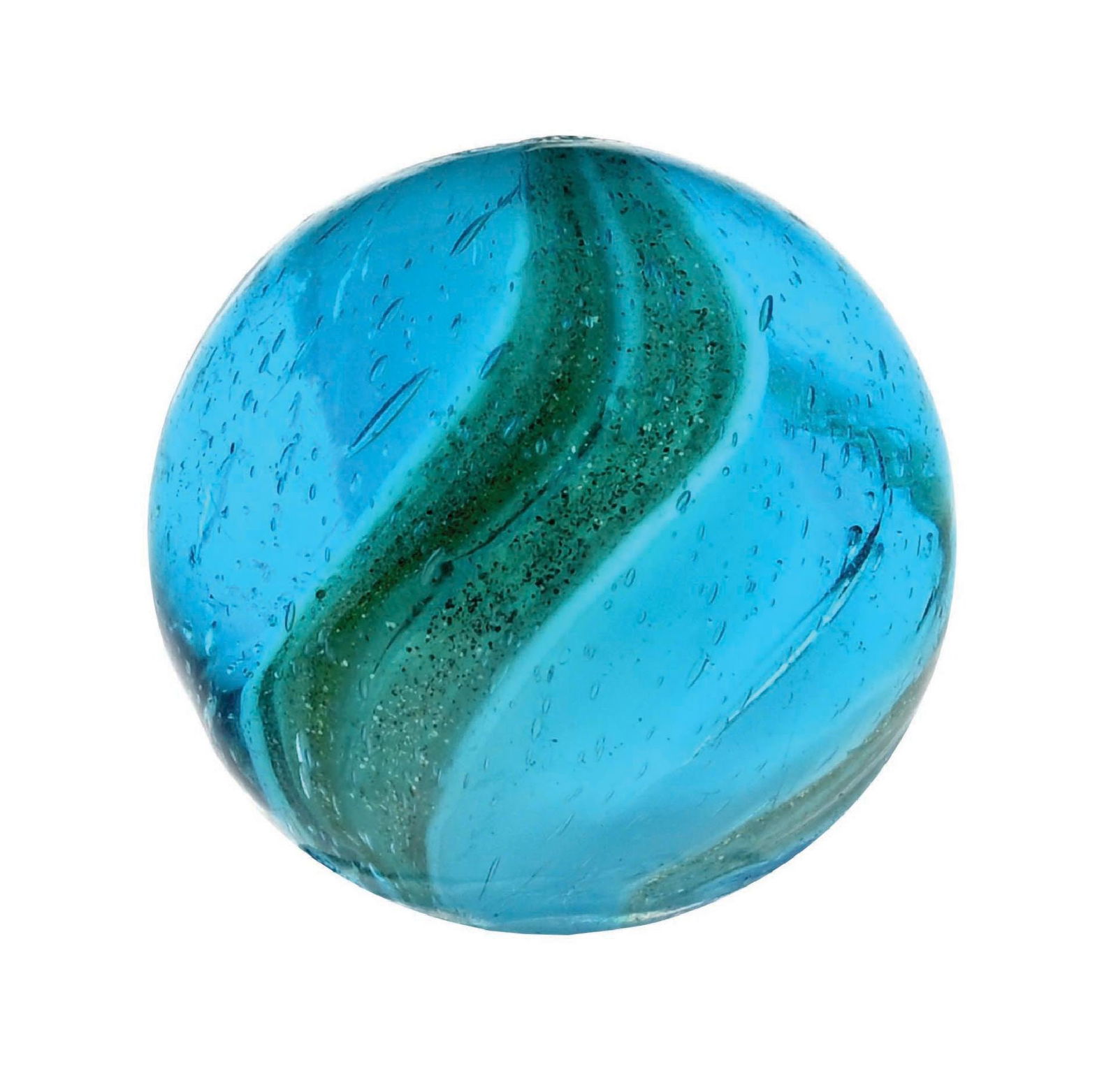 AQUA GLASS RIBBON LUTZ: 3/4" diam. Condition: (9.5). Dimensions: 3/4" Dia.