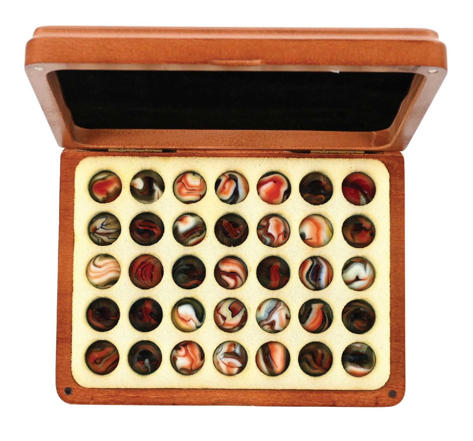 2009 JABO JOKER II BOX SET: Box contains 35 marbles. Marbles: (9.6). Box: (Excellent). Condition: Dimensions: Case: 7 - 1/8" x 1 - 1/2" x 5 - 3/8".
