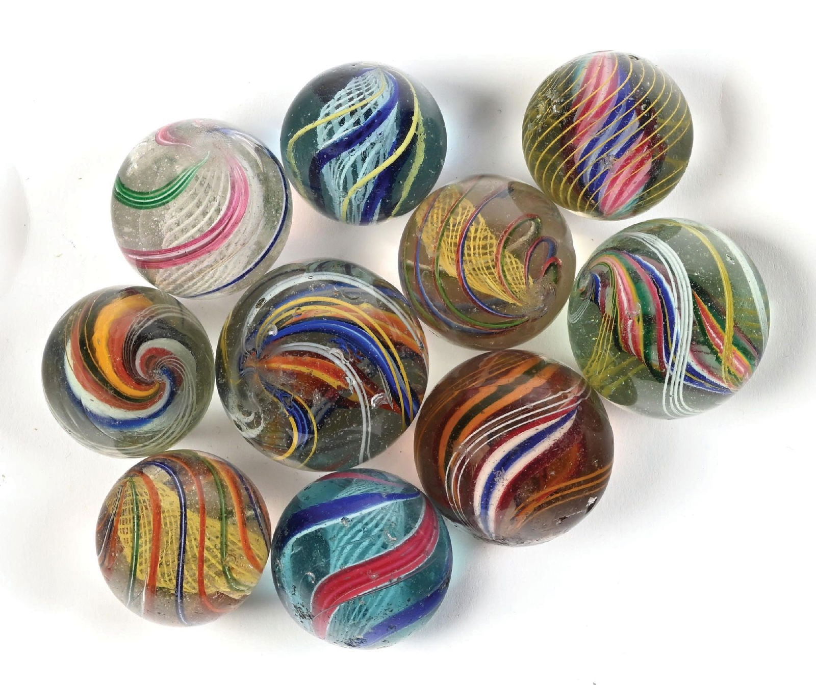 LOT OF 10: GERMAN SWIRL MARBLES (1 of 1)