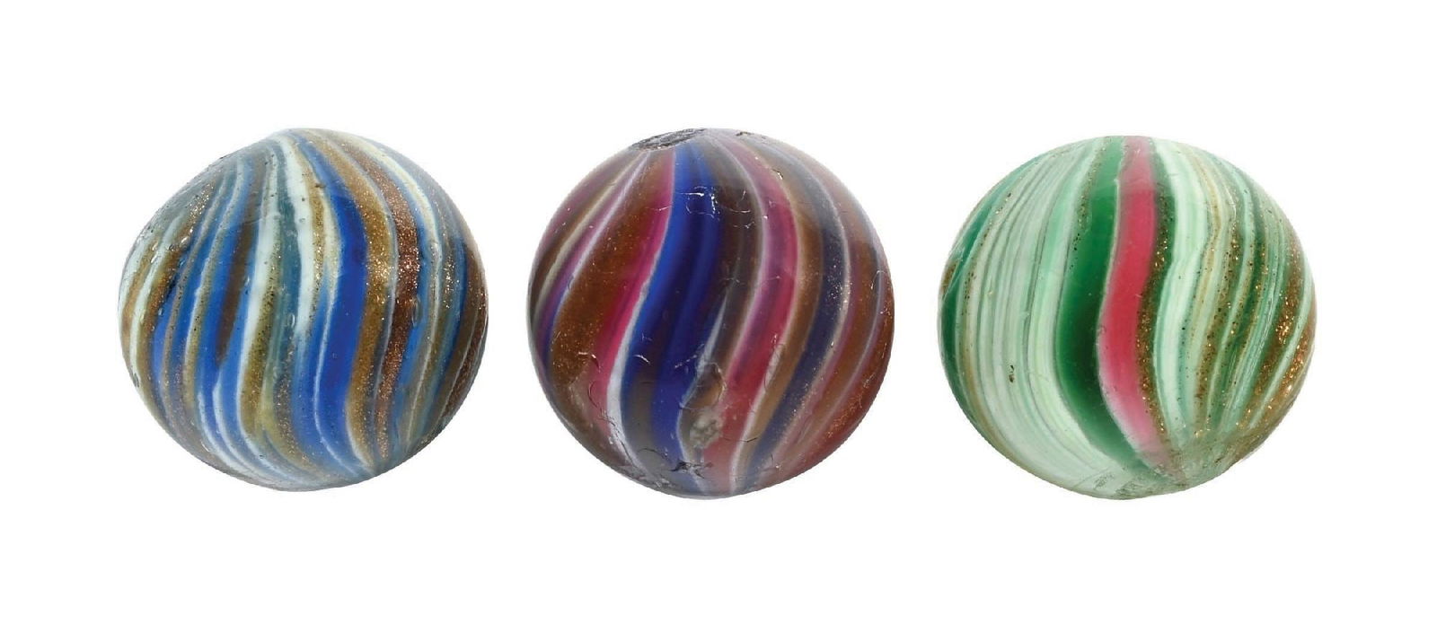 LOT OF 3: ONIONSKIN LUTZ MARBLES: Nice group of onionskin lutz marbles. All three are 13/16". All are in 9.0+ condition. Condition: Dimensions: 13/16"
