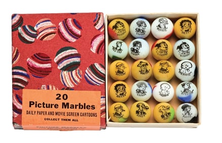 20-COUNT COMIC PICTURE RED BOX MARBLES SET