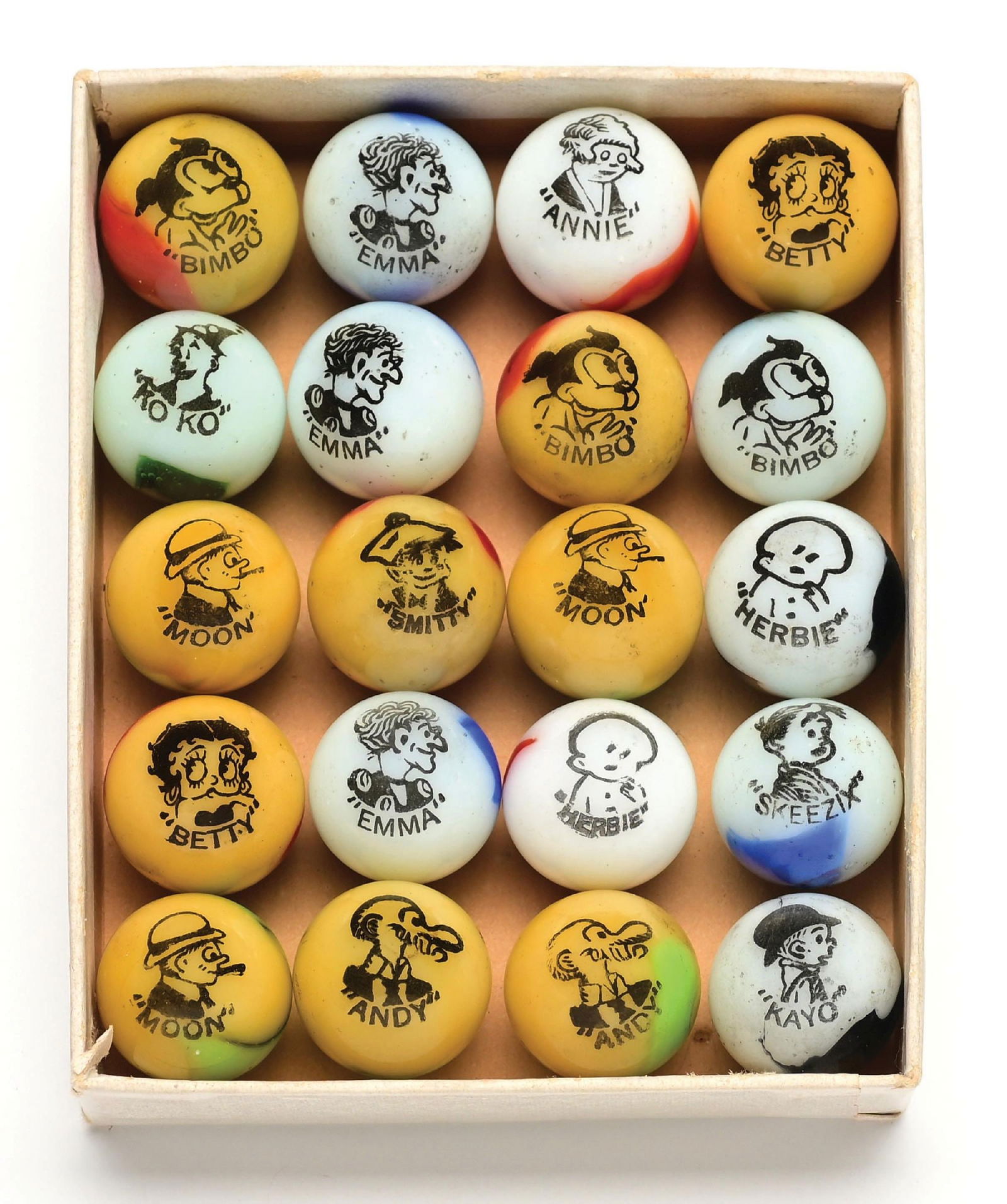 20-COUNT COMIC PICTURE RED BOX MARBLES SET - 2