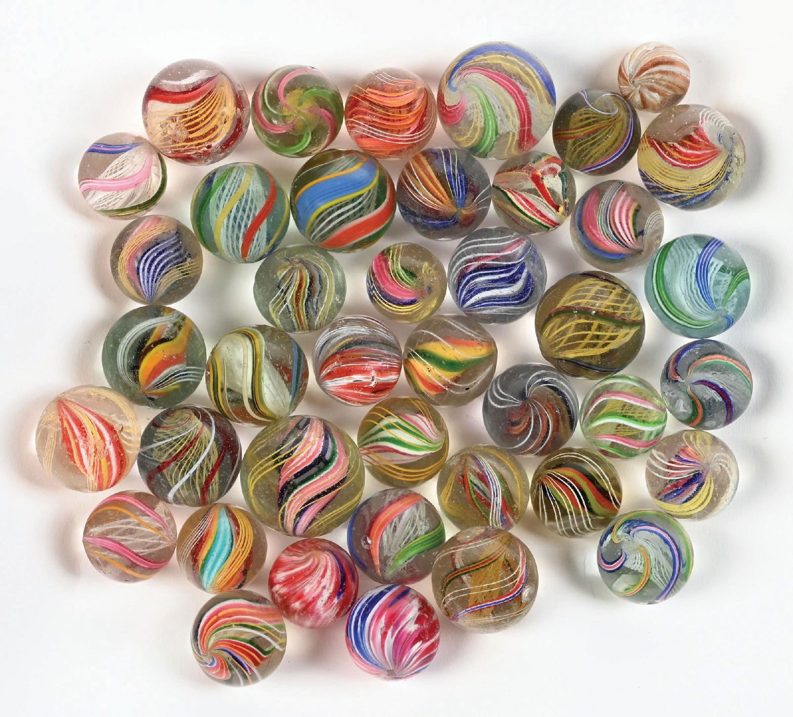 LOT OF APPROXIMATELY 39 GLASS SWIRLED MARBLES (1 of 1)